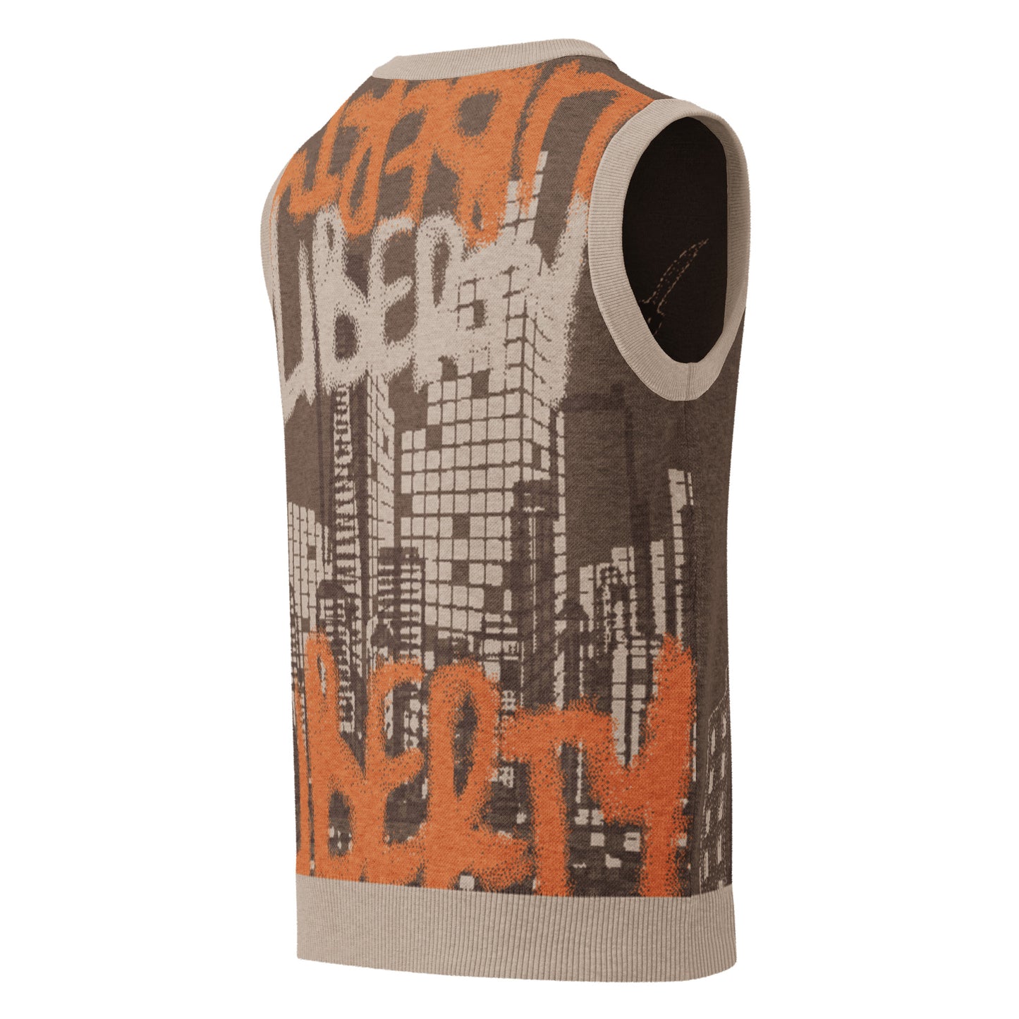 Knit V-neck Kong vest in Brown