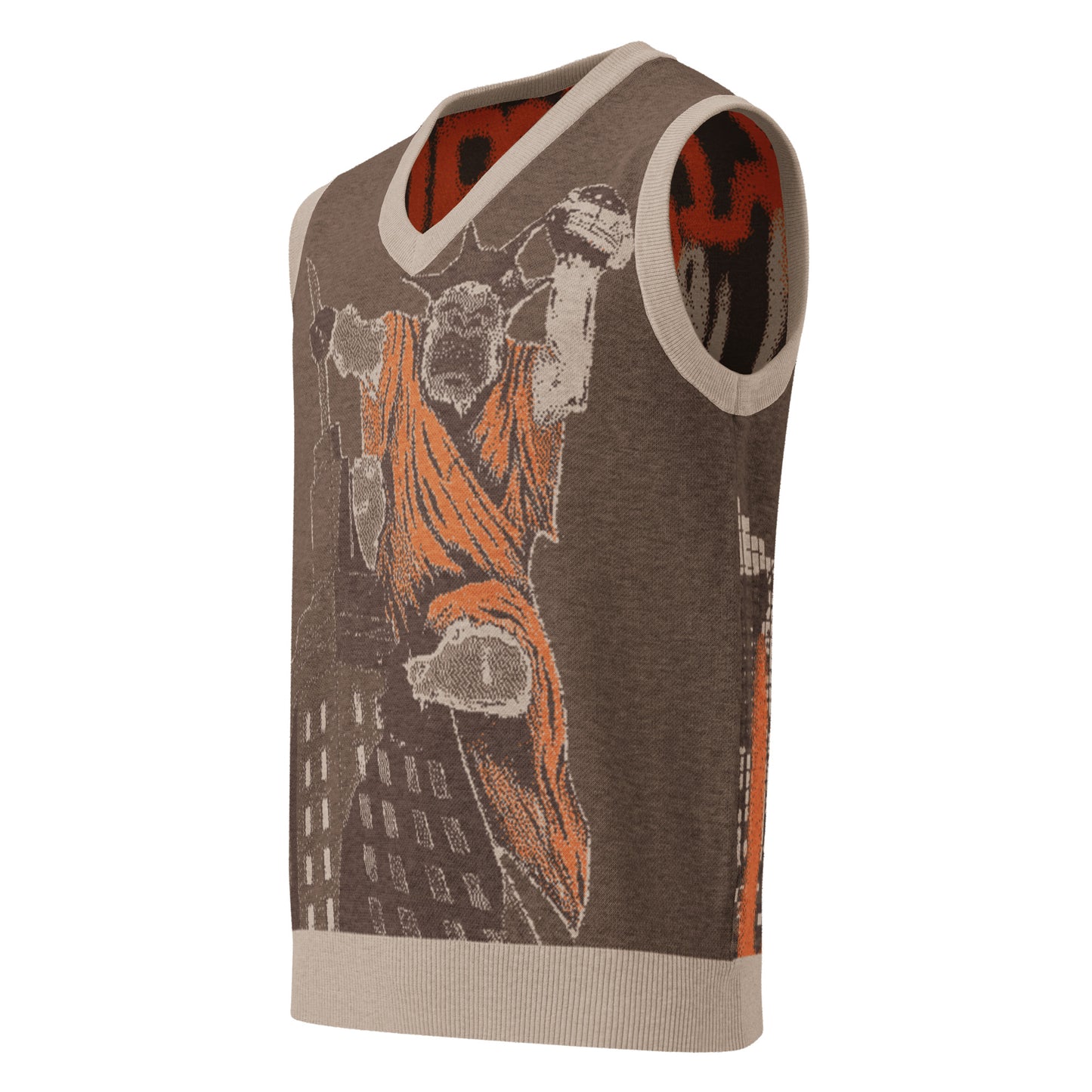 Knit V-neck Kong vest in Brown